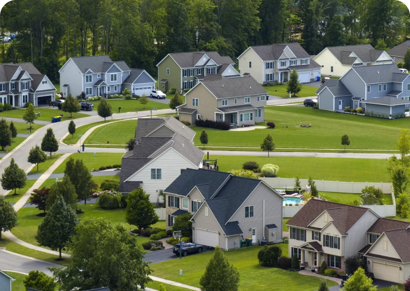 Aerial view of suburban homes